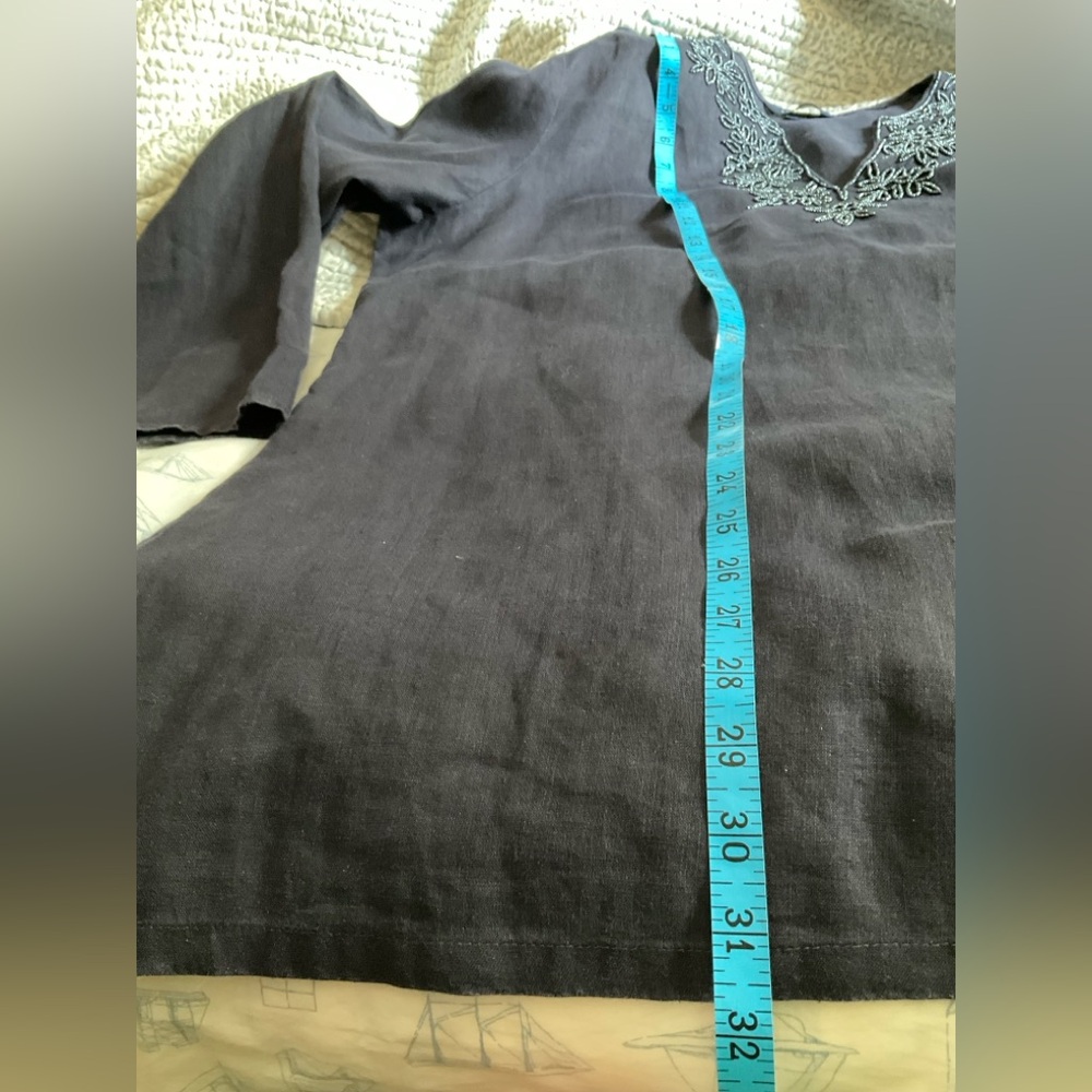 Lands’End Linen Beaded Tunic, navy blue - Picture 8 of 16